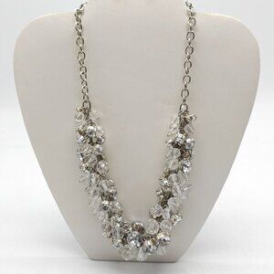 Silver Tone Chain Necklace With Clear Faceted Beads Crystal Accents CHA CHA